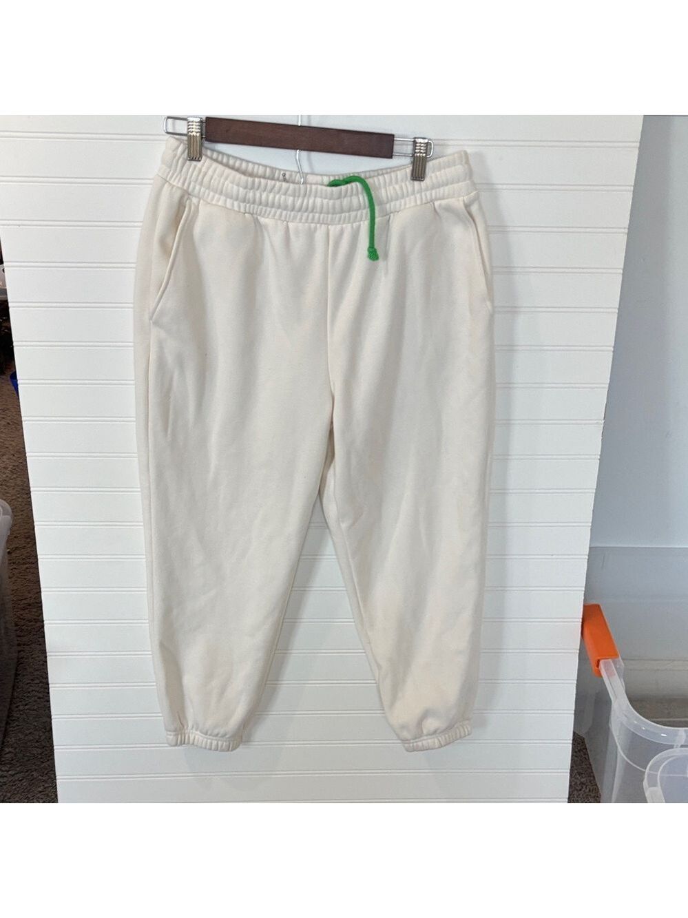 Fabletics Cream Joggers with Green Drawstring - Picture 2 of 5